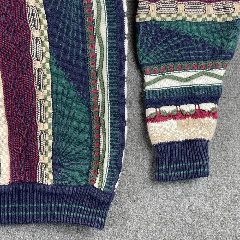 Vtg Cotton Traders 3D Knit Sweater Mens Medium Chunky Cable Coogi Style Cosby